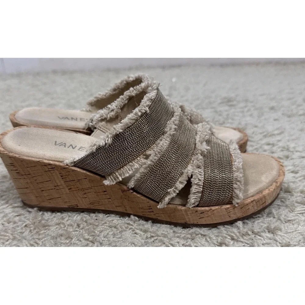 Vaneli Carry Espadrilles‎ Wedge Slip On Strappy Sandals Size 7 Metallic Fringe
